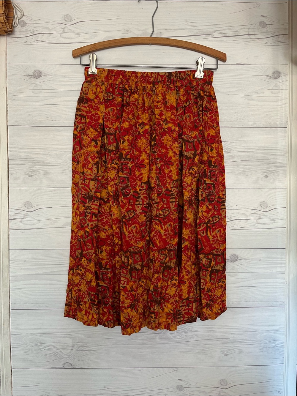 Vtg Maren Skirt 100% Rayon Floral Abstract Midi Elastic USA Waist Size Small